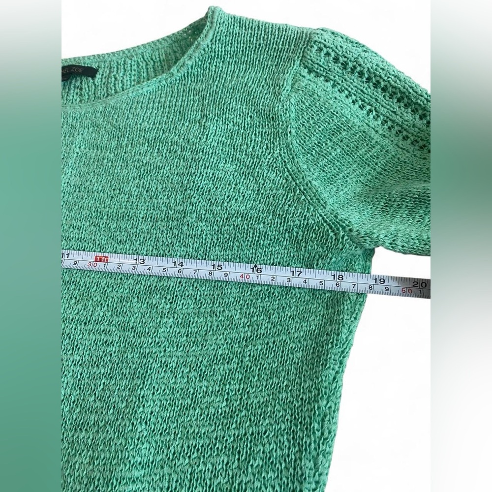 Rachel Zoe Karla Mint Green Open-Knit Cotton Blend Sweater, Size Large EUC - Picture 6 of 8